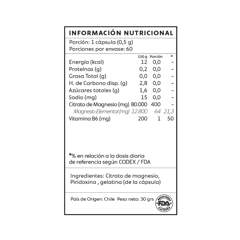 Citrato De Magnesio+ Vitamina B6 60 Capsulas Mind Nutrition
