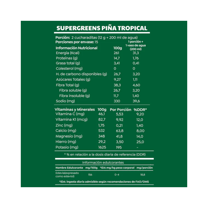 Batido Supergreens Piña 180 Grs Cascara Foods