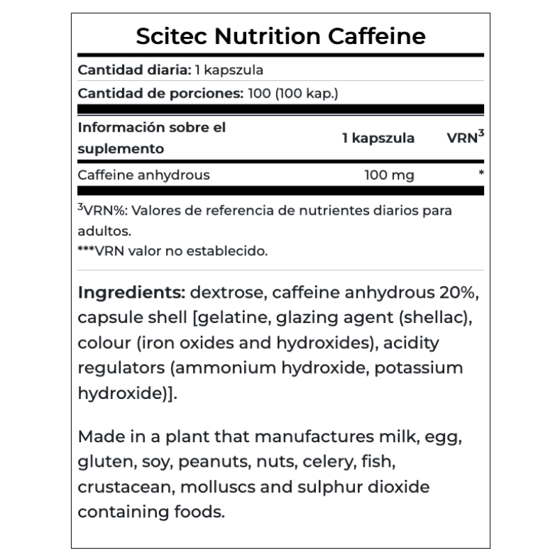 Caffeine 100 Capsulas Scitec Nutrition