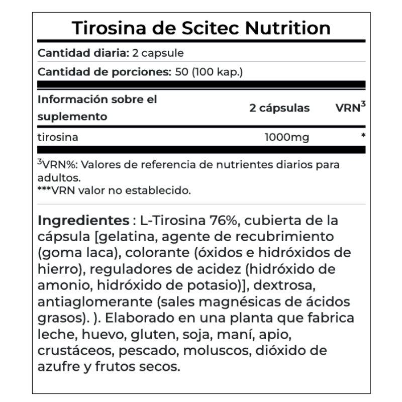 Tirosina 100 Capsulas Scitec Nutrition
