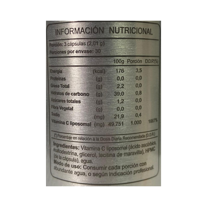 Tabla Nutricional Vitamina C Liposomal FNL